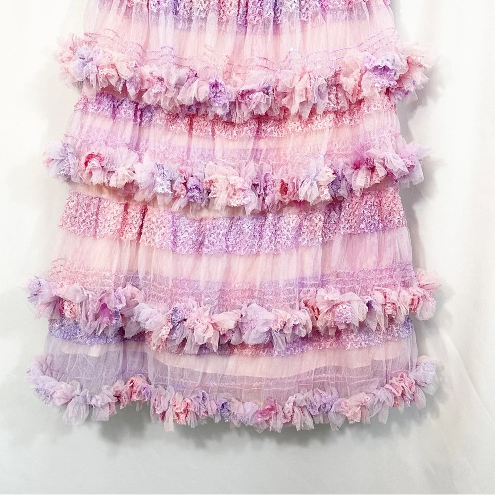 Ryan Lo Ruffle Lace Tiered Tulle Pastel Designer Skirt - Picture 6 of 8